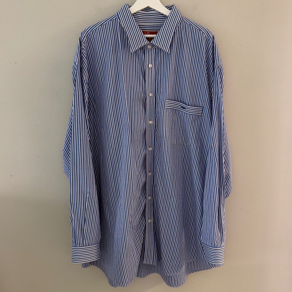 RM Williams Mens 3XB Blue White Striped Relaxed Fit Cotton Button Down Shirt